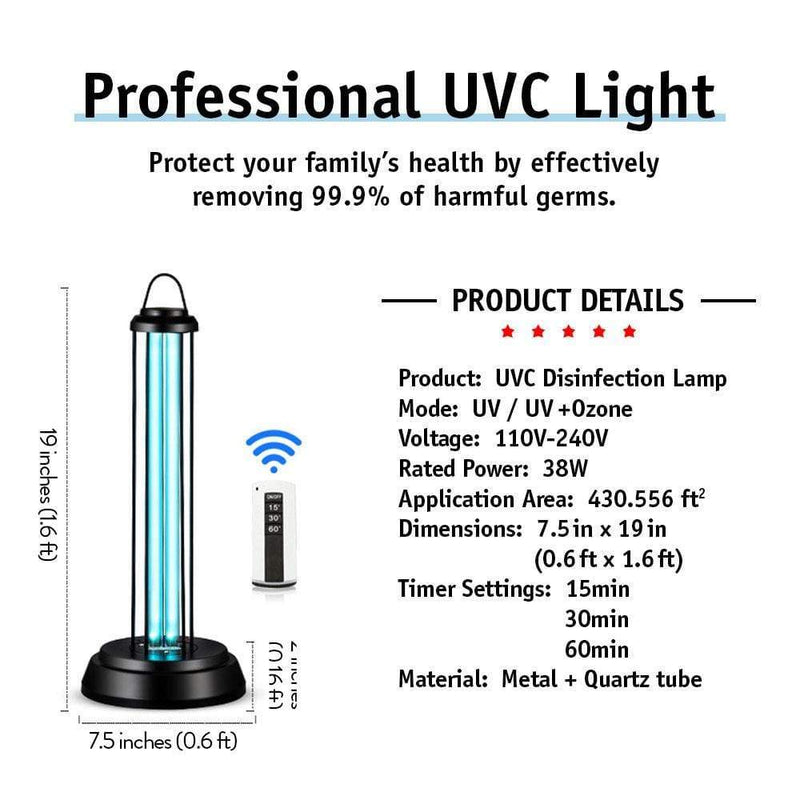 UV Germicidal Light UVC Lamp Timer | UV Disinfection Light Bulb with Remote  Control 25 W | No Ozone Lamp UV Light Disinfection and UV Light Sanitizer